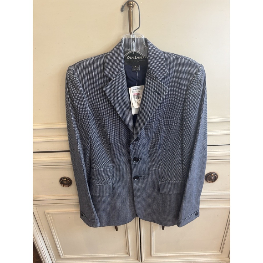 Ralph Lauren Women's Suit Jacket Blazer Navy White Size 4 NWT Cotton Cashmere